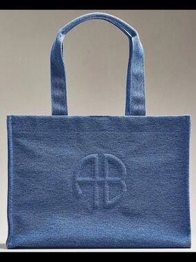 Anine Bing Denim Blue Embossed Logo Tote